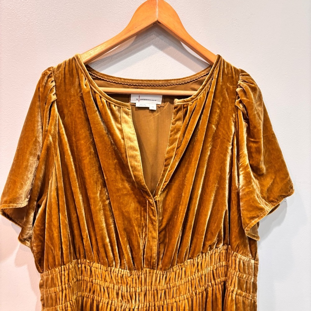 Anthropologie Somerset Velvet Edition Tiered Gold Maxi Dress Women’s 1X - Picture 5 of 15